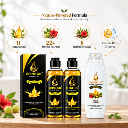 Shine On Hair Oil Bundle | Buy 2 Hair Oils + Get Free Herbal Shampoo