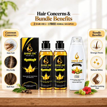 Shine On Hair Oil Bundle | Buy 2 Hair Oils + Get Free Herbal Shampoo